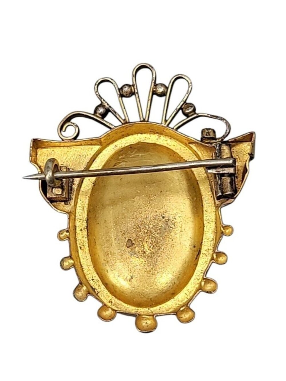 Antique Victorian Carnelian Carved Cameo Brooch Gold Plated Seed Pearl Accents - Picture 11 of 12